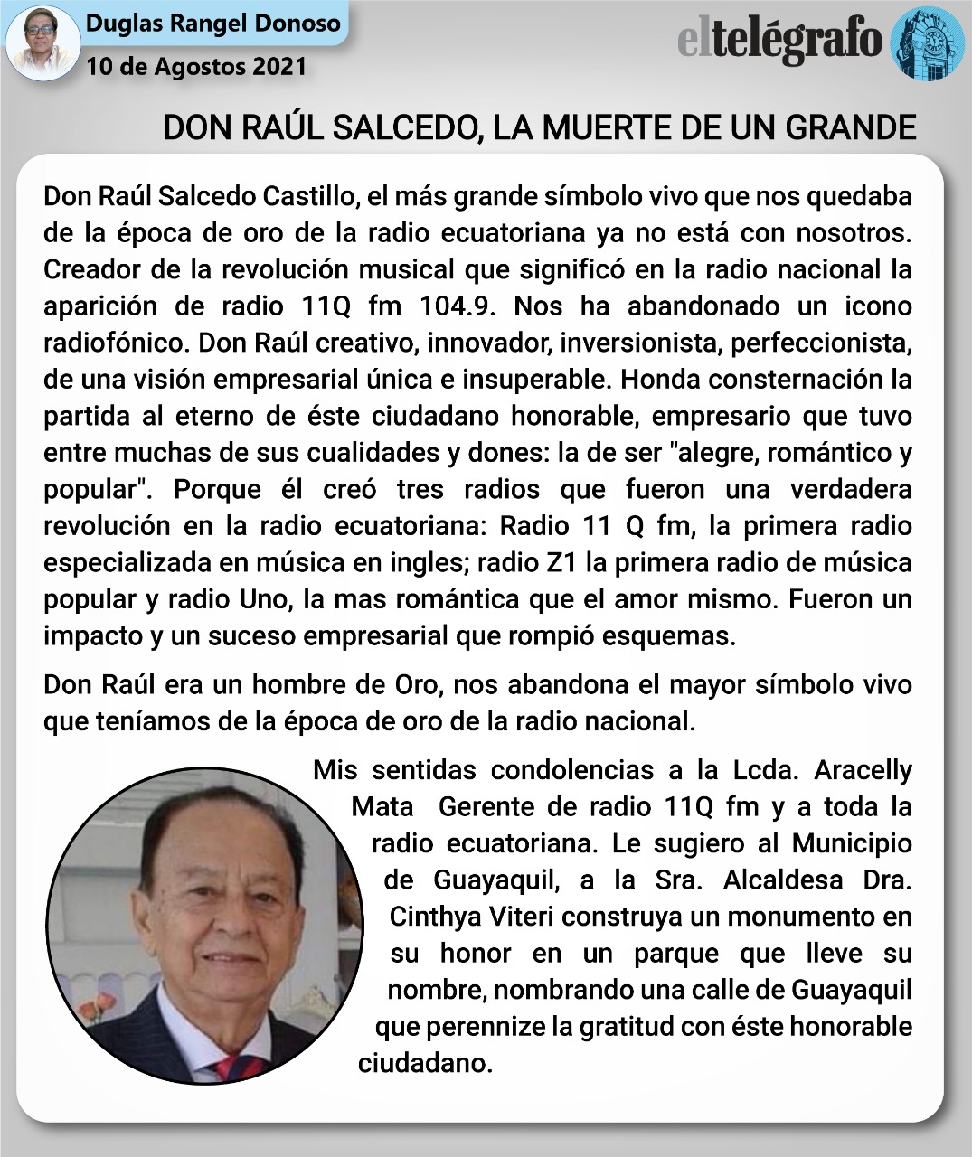 Fundador de Radio 11Q Raul Salcedo